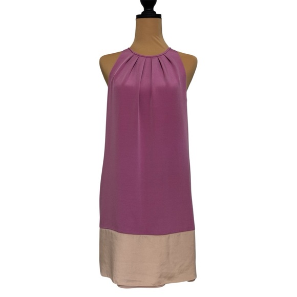 Theory Dresses & Skirts - Theory Fuchsia‎ and Cream Halter Sheath Mini Dress Size 4